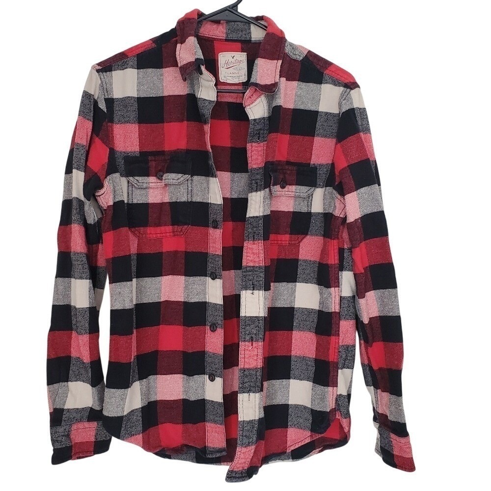 American Eagle‎ Flannel Red Black White Buffalo Plaid Heritage Button Up Small